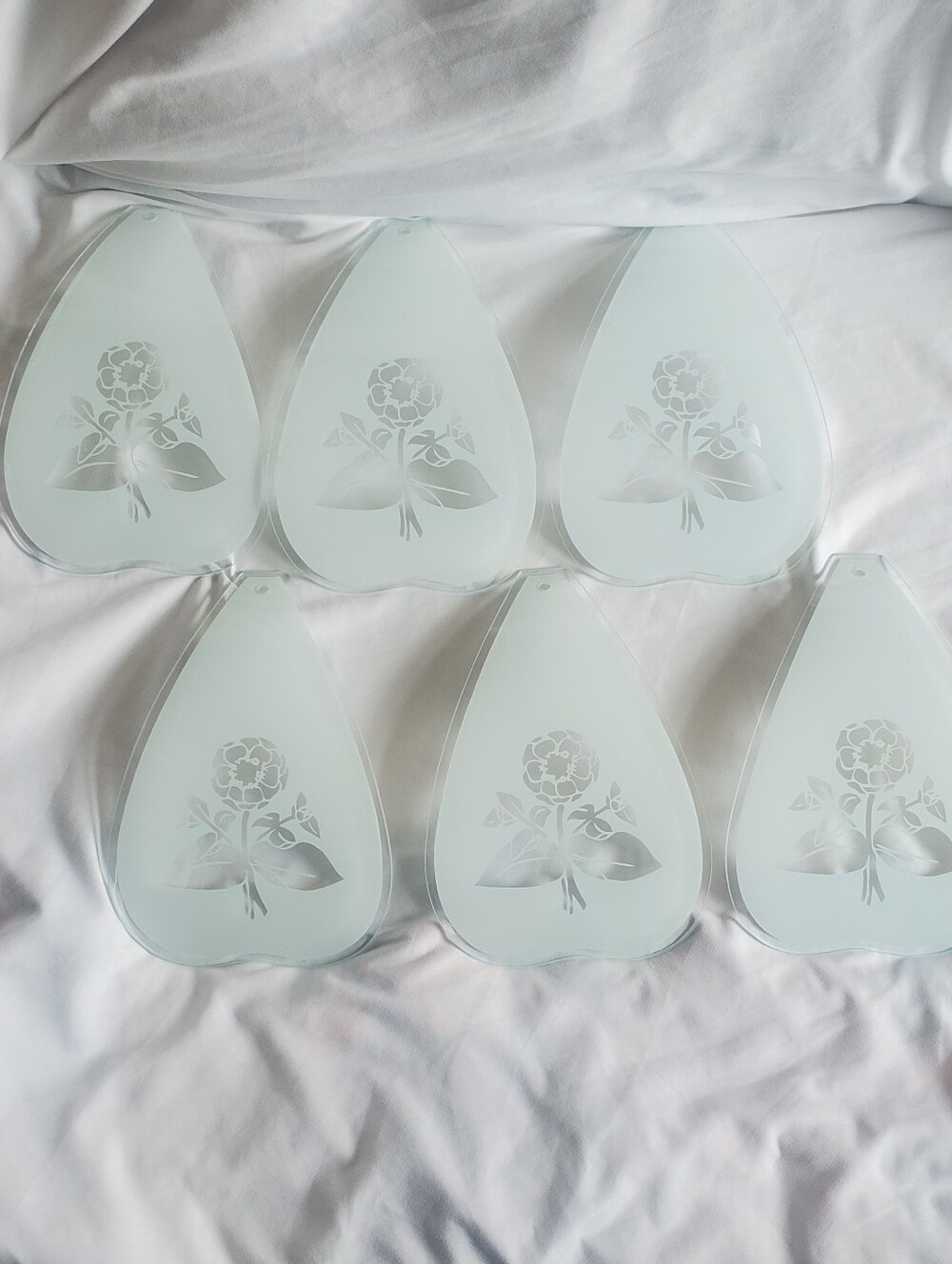 Frosted Glass Floral Vtg Lampshade  Replacement Panels Rose Sunflower, Set Of 6